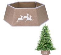 SHATCHI Gonna per albero di Natale pieghevole in juta da 68,02 cm per base di supporto dell'albero di Natale. Collana per tronco e cestino per anelli decorativi per l'albero