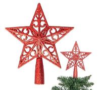 Puntale per albero di Natale a forma di stella glitterata rossa, 14,5 cm, infrangibile, per decorazioni per albero di Natale, albero di Natale, corona
