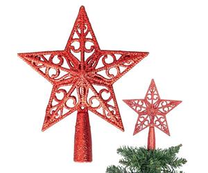 SHATCHI Puntale per Albero di Natale con Stella Glitterata Rossa Infrangibile da 14,5 cm per Decorazioni Natalizie, Corona per Albero di Natale, Ornamento Festivo