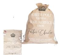 SHATCHI Sacco di Babbo Natale extra large 60 x 80 cm, in iuta, beige, con coulisse, accessori natalizi