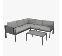 SHATCHI Set di mobili da giardino Marsiglia ad angolo a 5 posti, in metallo, 4 pezzi, divanetti, cuscini, tavolino con piano in vetro, tasche in rete, per esterni, patio, salotto, veranda, balcone