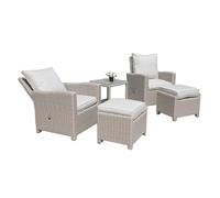 SHATCHI Sorrento - Set di mobili da giardino in rattan, 5 pezzi, con divano reclinabile, in alluminio, con piano in vetro, tavolino da caffè, poggiapiedi, cuscini, per esterni, patio, salotto, veranda
