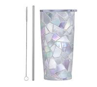 Shattered Mirror Ice Texture Tumbler con coperchio e cannuccia, 590 ml, tazza da caffè ghiacciata isolata sottovuoto, bottiglia d'acqua riutilizzabile da viaggio in acciaio inox
