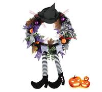 SHAVINGFUN Decorazioni di Halloween, corona di Halloween, ghirlanda di streghe di Halloween, ghirlanda nera con cappello streghe gambe zucca, decorazione per interni ed esterni casa Halloween
