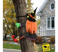 SHAVINGFUN Strega che schianta Halloween Decorazione per esterni, streghe che volano schiantate, strega che schiantano sull'albero Halloween, decorazione per la strega volante per cortile, albero