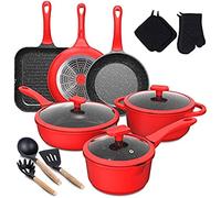 SHAWLA Set di pentole e padelle, 16 pezzi, rivestimento antiaderente in granito, pentole da cucina a induzione, facili da pulire