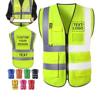 ShAxzHen - Gilet di sicurezza per uomo e donna, con tasche porta logo, personalizzabile, alta visibilità, abbigliamento protettivo da lavoro con strisce riflettenti, Verde acceso, 5XL