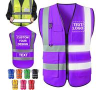ShAxzHen Gilet di sicurezza personalizzato per uomo donna con tasche logo personalizzato ad alta visibilità abbigliamento da lavoro protettivo con striscia riflettente, Viola, S