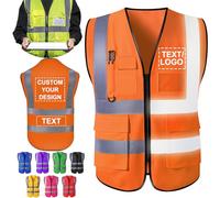 ShAxzHen Gilet di sicurezza personalizzato per uomo donna con tasche logo personalizzato ad alta visibilità abbigliamento da lavoro protettivo con striscia riflettente, Arancione, L