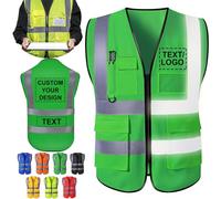 ShAxzHen Gilet di sicurezza personalizzato per uomo donna con tasche logo personalizzato ad alta visibilità abbigliamento da lavoro protettivo con striscia riflettente, Verde, XXL