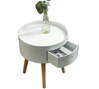 ShAzan Tavoli con tavolino rotondo o tavolino, gambe in legno di faggio e piano in MDF, tavolo da notte, tavolo con cassetti per soggiorno camera da letto (14,96 x 16,25 pollici)