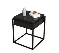ShAzan Tavolo da comodino/comodino con cassetto portaoggetti , tavolo da fine telefono, effetto legno e supporto metallico per soggiorno, 3 colori (nero)