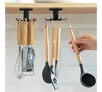 SHBaizoy Rotante a 360° Ganci per Utensili da Cucina Pezzi 2, portautensili da Cucina con 6 Ganci, portaoggetti Senza Foratura, per Cucina/Bagno/Guardaroba (Nero).
