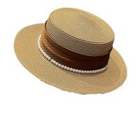SHBHWS Cappelli estivi eleganti con catena di perle e piatti da sole for donna, cappello paglia a tesa larga, anti-UV, berretto spiaggia for ragazza Per l'estate