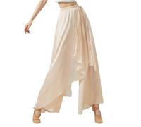 SHBHWS Gonna da danza classica Pantalone Pantaloni larghi donna a gamba larga Costumi di performance casual fluenti in chiffon lucido Per le Prove di Danza(Beige,L)