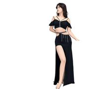 SHBHWS Vestito Professionale di Danza del Ventre for Donna Set da 2 Pezzi Top + Gonna Lunga Maniche Corte Pratica for Ragazza per la Pratica della Danza(Blue,L)