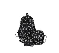SHBHWS Zaino con stampa a fiocco, 3 pezzi/set, con borsa a tracolla e piccola borsa, semplice for studenti delle scuole elementari e medie Adatto Agli Studenti(Black)