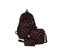 SHBHWS Zaino con stampa a fiocco, 3 pezzi/set, con borsa a tracolla e piccola borsa, semplice for studenti delle scuole elementari e medie Adatto Agli Studenti(Red)