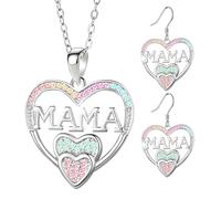 SHBLOMK MAMA - Set regalo di gioielli a forma di cuore, scintillanti, con ciondolo a forma di cuore con strass, per festa della mamma, Natale o compleanno, AS THE PICTURES SHOW, Argento sterling