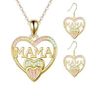 SHBLOMK MAMA - Set regalo di gioielli a forma di cuore, scintillanti, con ciondolo a forma di cuore con strass, per festa della mamma, Natale o compleanno, AS THE PICTURES SHOW, Argento sterling