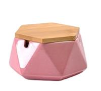 SHCHNA Portacenere da Esterno per Casa Ristorante Semplice posacenere Geometrico in Ceramica, Accessorio Decorativo Minimalista con Coperchio in bambù(Pink)