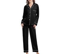 SHCNSJC Pigiama Seta Donna Lungo Due Pezzi Manica Lunga con Bottoni, Raso Invernale Set S-XXL
