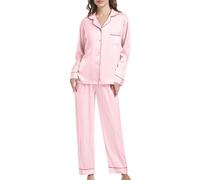 SHCNSJC Pigiama Seta Donna Pigiama Lungo da Donna, Pigiami Due Pezzi Donna Manica Lunga con Bottoni, Pigiama da Donna in Raso, Pigiama Donna Invernale, Set Pigiama da Notte S-XXL