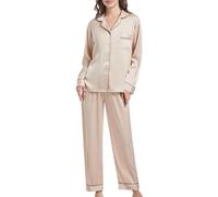 SHCNSJC Pigiama Seta Donna Pigiama Lungo da Donna, Pigiami Due Pezzi Donna Manica Lunga con Bottoni, Pigiama da Donna in Raso, Pigiama Donna Invernale, Set Pigiama da Notte S-XXL