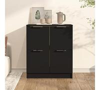 ShCuShan Credenza Nera 60x30x70 cm, Credenza Cucina, Mobiletto con Struttura in Legno Multistrato, Vani Aperti e Armadietti