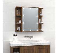 ShCuShan Mobile a Specchio con LED Rovere Marrone 70x16,5x60 cm,Armadietto bagno con luce Specchio contenitore con Illuminazione LED