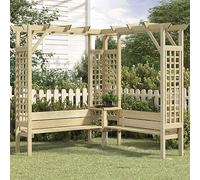 ShCuShan Pergola Angolare con Panca in Legno di Pino Impregnato,Panchina da Esterno, Panchina da Giardino in Ferro Verniciato Antiruggine, Panchina Moderna da Parco