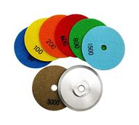 SHDIATOOL Diamante Lucidatura Pad 7 Pezzi Grana Mista e M14 Alluminio Backer per Lucidare a Secco Marmo Granito Pietra Ceramica Dia 100mm/4 Pollici