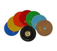 SHDIATOOL Diamante Lucidatura Pad 7 Pezzi Grana Mista e M14 Gomma Backer per Lucidare a Secco Marmo Granito Pietra Ceramica Dia 100mm/4 Pollici