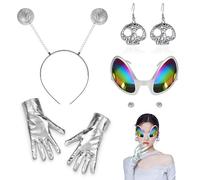 SHDIEHJFMLDH Occhiali Alien da alieni, occhiali da festa, occhiali da alien lucidi,fascia per capelli argento per discoteca Queen Headband adatto come accessorio per foto di Natale