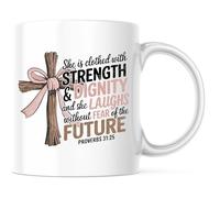 She Is Clothed With Strength & Dignity And She Laughs Without Fear Tazzine Da Caffè Divertente Tazze Con Manico Tazza Colazione Per Ufficio Casa Latte 330Ml