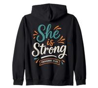 She Is Strong Proverbs 31 25 - Vintage Bibbia Verse Christian Felpa con Cappuccio