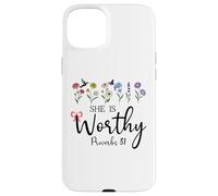 She is Worthy Proverbs 31 Christian Bible Verse God Quote Custodia per iPhone 15 Plus