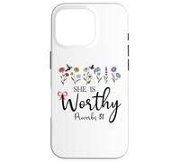 She is Worthy Proverbs 31 Christian Bible Verse God Quote Custodia per iPhone 16 Pro