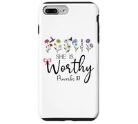 She is Worthy Proverbs 31 Christian Bible Verse God Quote Custodia per iPhone 7 Plus/8 Plus