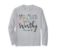 She is Worthy Proverbs 31 Christian Bible Verse God Quote Maglia a Manica
