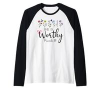 She is Worthy Proverbs 31 Christian Bible Verse God Quote Maglia con Maniche Raglan