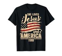 She Love Jesus and America Too 4 luglio Bandiera cristiana degli Stati Uniti Maglietta