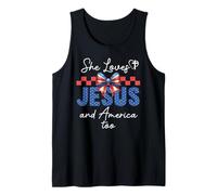 She Loves Jesus & America Too Christian Jesus American Flag Canotta