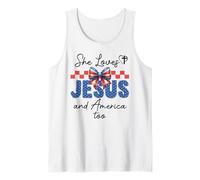 She Loves Jesus & America Too Christian Jesus American Flag Canotta