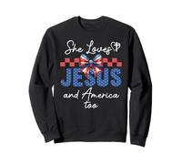 She Loves Jesus & America Too Christian Jesus American Flag Felpa