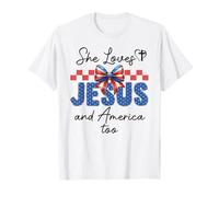 She Loves Jesus & America Too Christian Jesus American Flag Maglietta