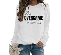She Overcame Everything Sweatshirt Women Religion Christian Graphic Long Sleeve Pullover Tops Casual Crew Neck Shirts