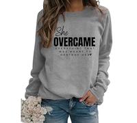 She Overcame Everything Sweatshirt Women Religion Christian Graphic Long Sleeve Pullover Tops Casual Crew Neck Shirts