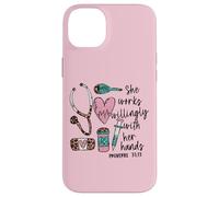 She Works Willingly With Her Hands For Pink Nurse Girlfriend Custodia per iPhone 14 Plus