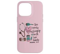 She Works Willingly With Her Hands For Pink Nurse Girlfriend Custodia per iPhone 14 Pro Max